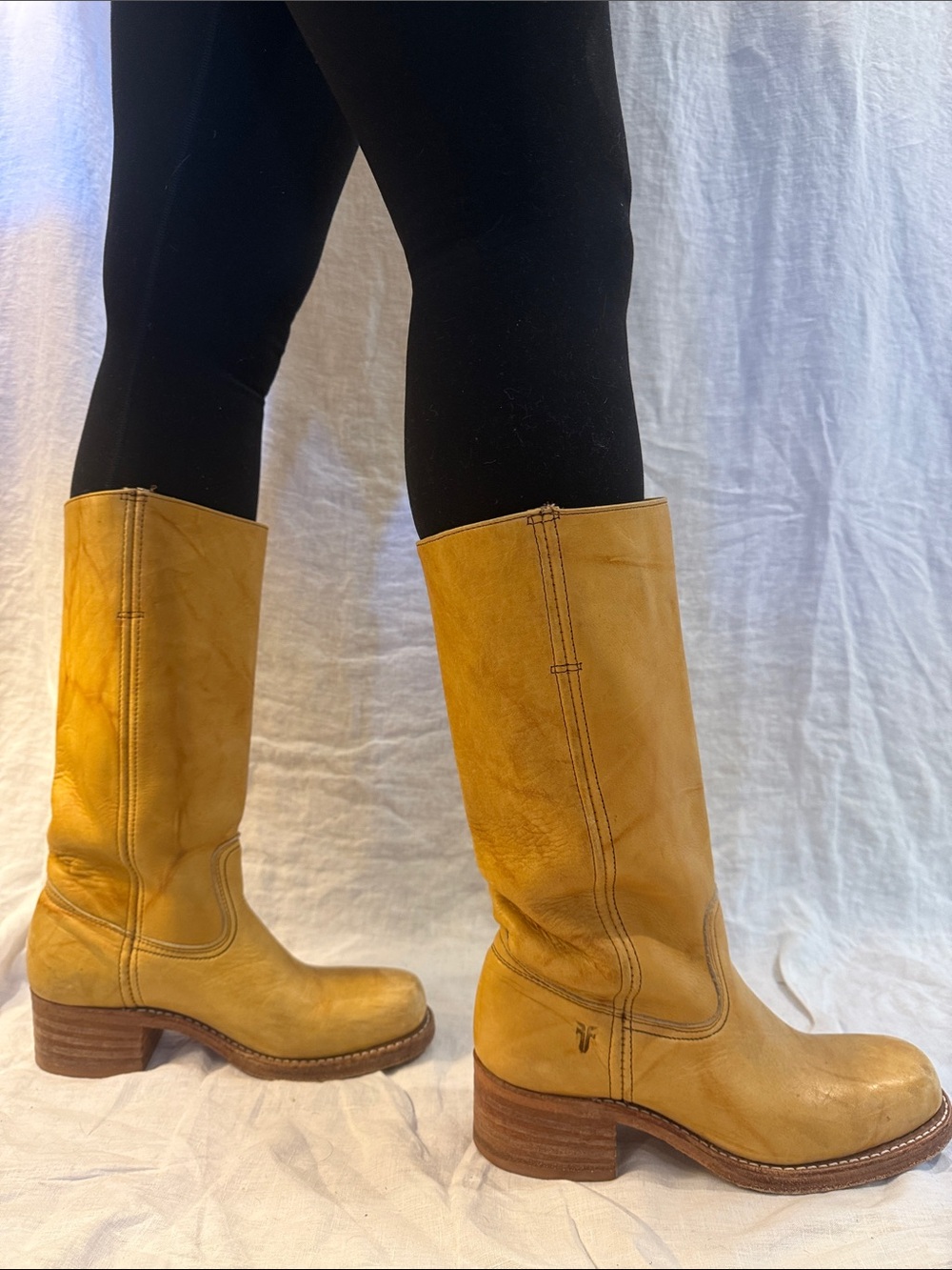 Frye Tall Yellow Leather Heeled Boots size 8.5 - Picture 4 of 7
